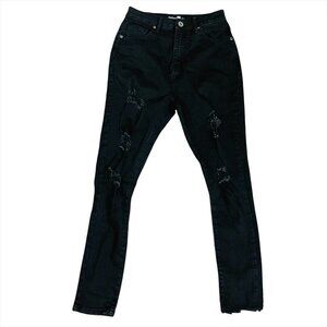 Boohoo Blue Black Jeans Distress High Waist Skinny Jeans Size 6